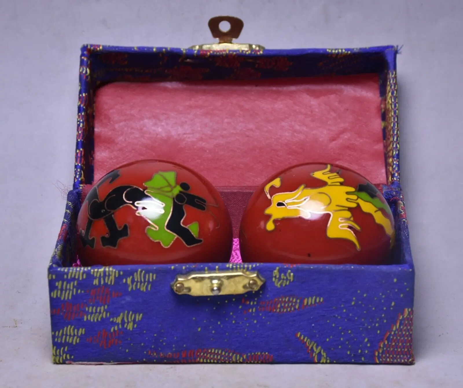 

5 см Китай эмалевый дракон феникс фитнес-мяч тренажерный зал мяч здоровье мяч пара