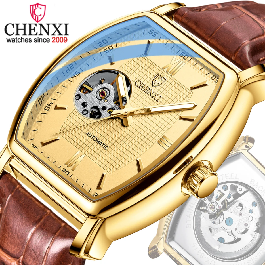 

Часы наручные CHENXI Мужские механические, брендовые Роскошные автоматические водонепроницаемые деловые часы-скелетоны с турбийоном