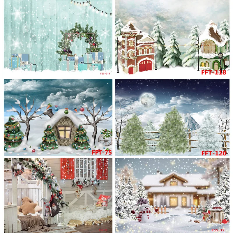 

Vinyl Christmas Day Photography Backdrops Snowman and Pine Trees Forest Garland Theme Photo Studio Background 32928 FSS-116