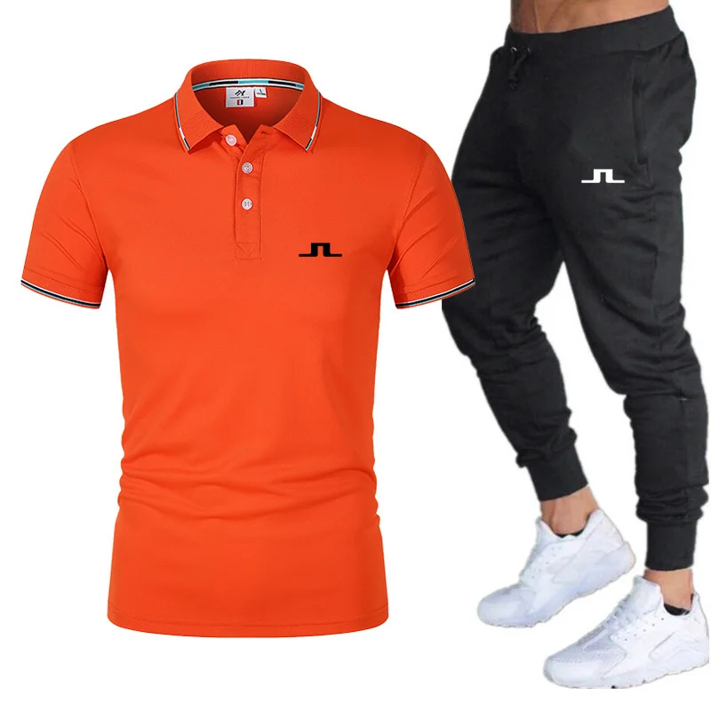 

Summer New Men's Golf Polos +Trouser Sets J Lindeberg Breathable Polo Shirt Polyester Short Sleeve Suit Golf Wear Men's Suit