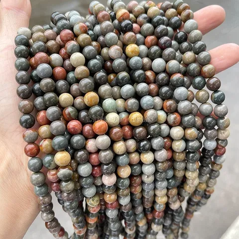 Бусины из натурального камня, яшма с рисунком, американская яшма, круглые бусины россыпью с отверстием, 4, 6, 8, 10, 12 мм для изготовления ювелирных изделий, браслетов своими руками