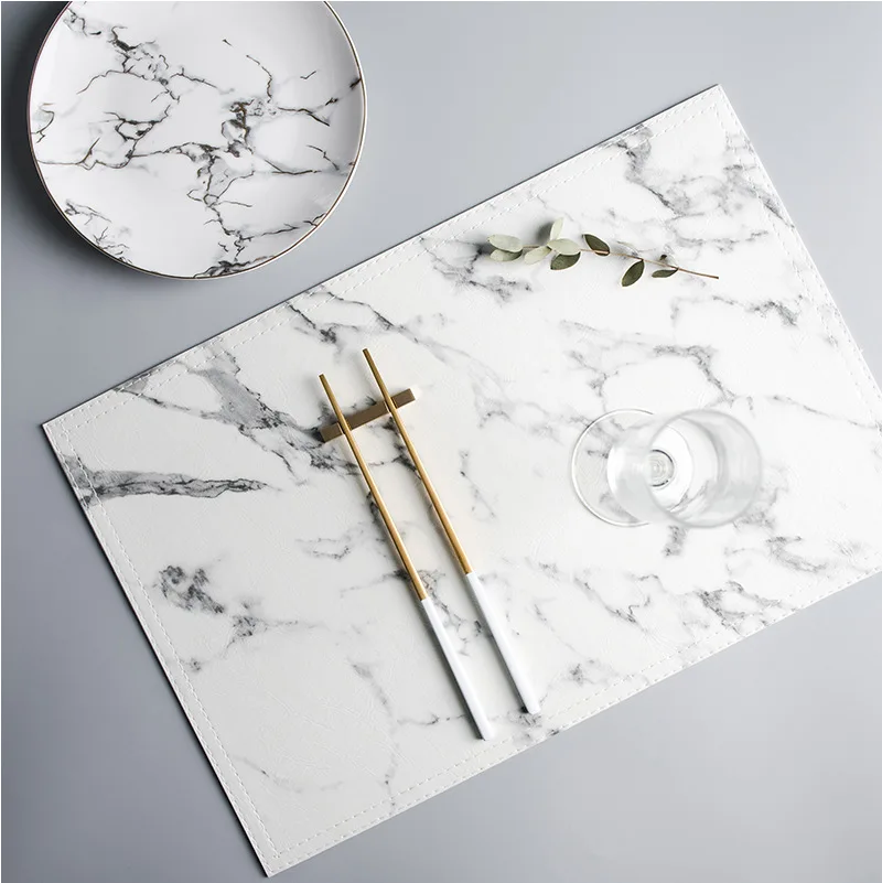 

2pcs 4pcs Luxury PU Tableware Pad Heat Insulation Non-Slip Placemat Marble Coaster Coffee Cup Mat Tea Pad Dining Table Mat