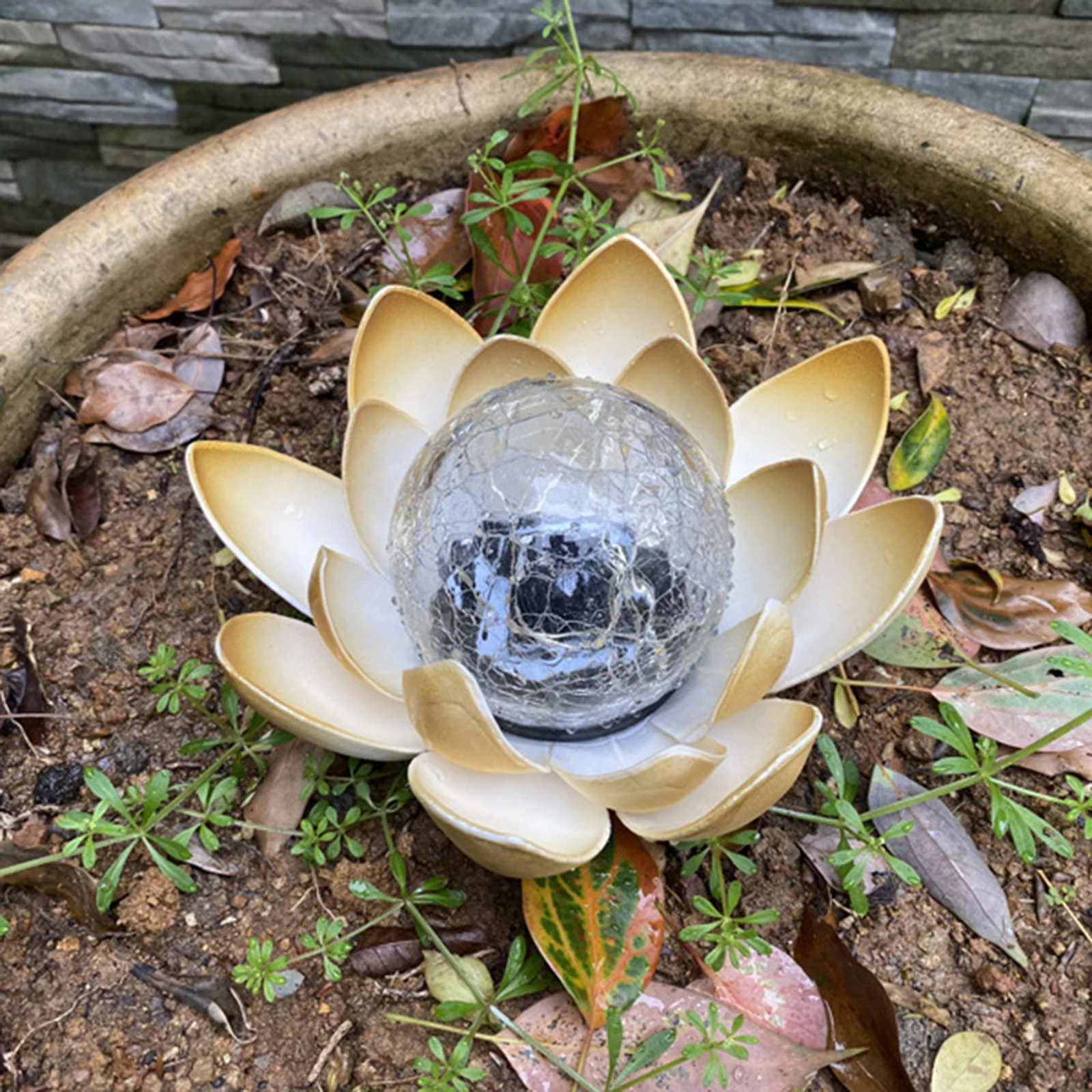 

LED Solar Lamp Cracked Glass Ball Lotus Light Outdoor Garden Yard Art Ornament for Patio Lawn Garden Decoration