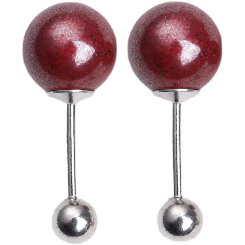Raw Ore Cinnabar Ear Studs Women Plug-Free Screw S925 Silver Needle Plug Temperament Pure Earrings Xuanyu Earr...