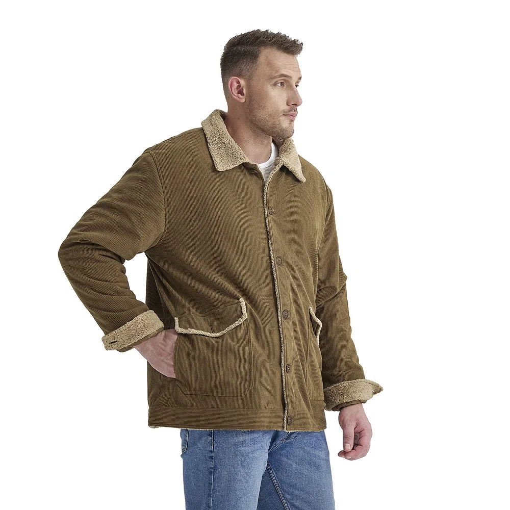 US Size Mens Fashion Corduroy Plus Velvet Thick Warm Jacket Plus Size Lapel Loose Imitation Lamb Velvet Winter Coat Men Parka