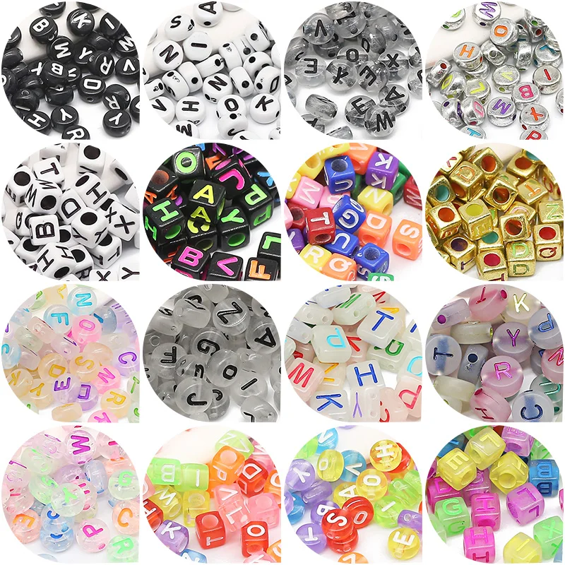 

6/7MM Mixed Letter Acrylic Alphabet Square Cube Flat Round Loose Spacer Beads For Jewelry Making DIY Bracelets Necklace Findings