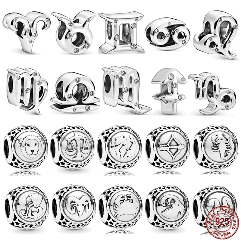 

Retro Constellation Series Beads 925 Sterling Silver Aquarius Virgo Beads fit Original Pandora Bracelet DIY Women's Jewelry