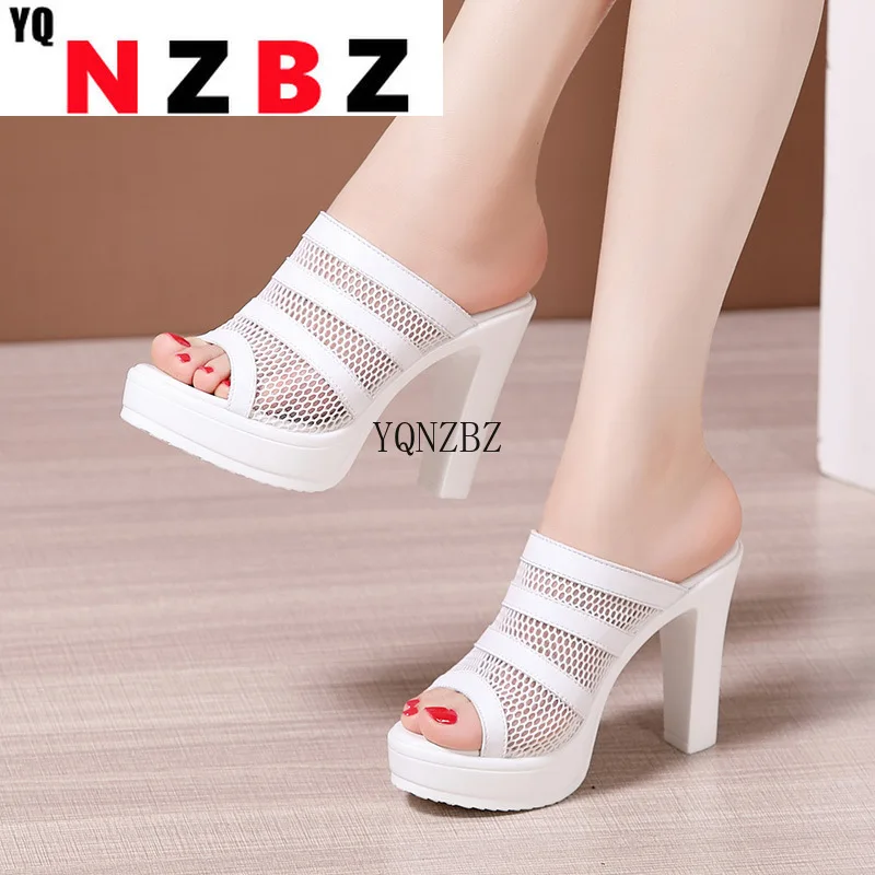 

Block Heel Platform Shoes Women Slippers Summer 2022 Open Head High Heels Slides Ladies Cutout Slippers