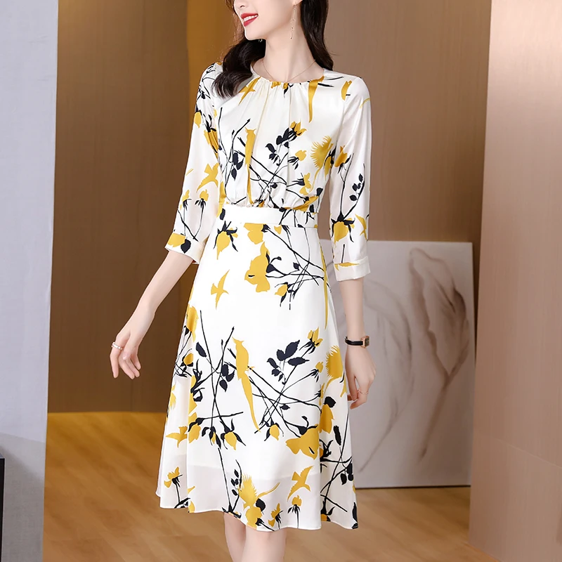 

2023 Office Lady Floral Chiffon A-Line Dress Women Elegant Bodycon Casual Dress Spring Summer Korean Fashion Casaul Vestidos