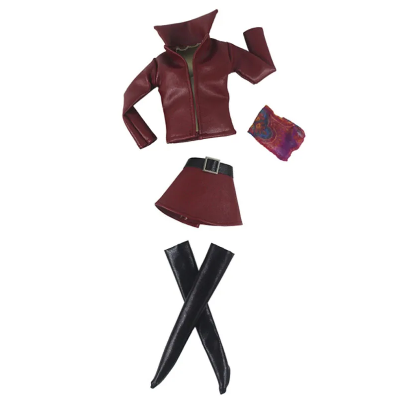 Винный Кожаный Модный комплект одежды для куклы Барби короткое пальто куртка