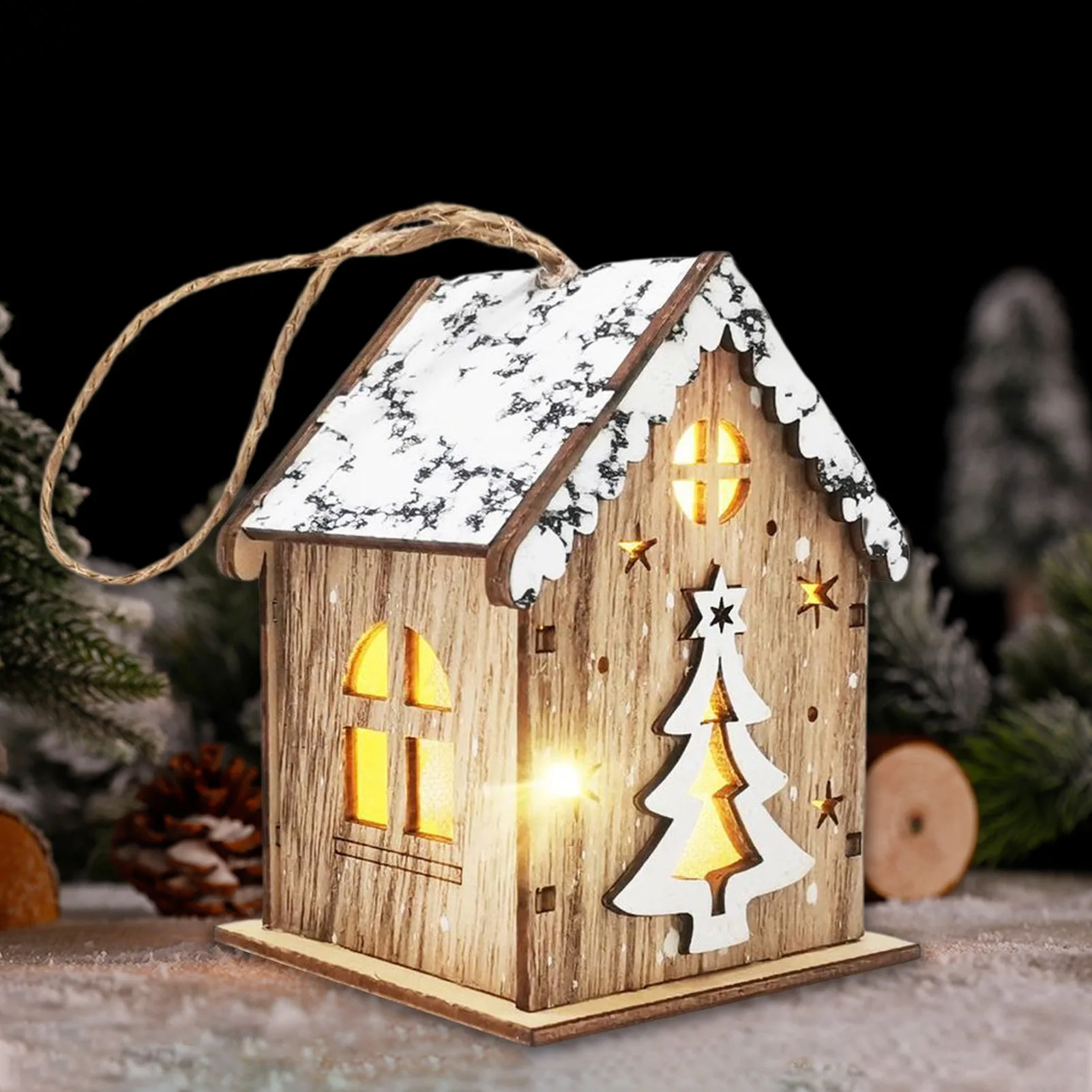 

Рождественский светодиодный светильник, деревянный домик, светящийся домик, рождественские украшения для дома, рождественская елка, подвесные украшения, новый год 2022, Рождество