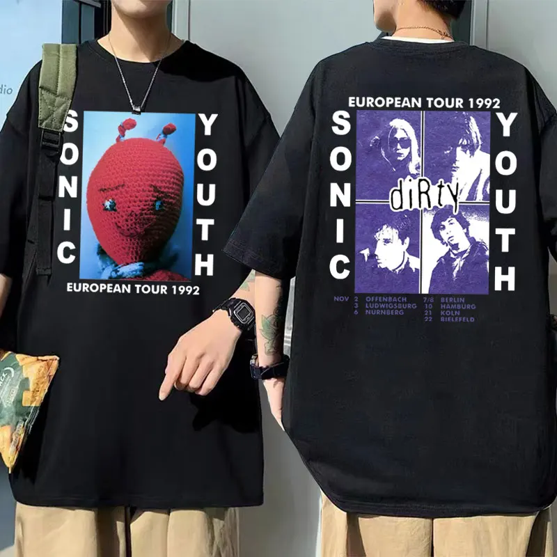

Rock Band Sonic Youth Dirty European Tour 1992 Tshirt Tops Men's Hip Hop Streetwear Men Women Vintage Fashion Oversized T-shirts