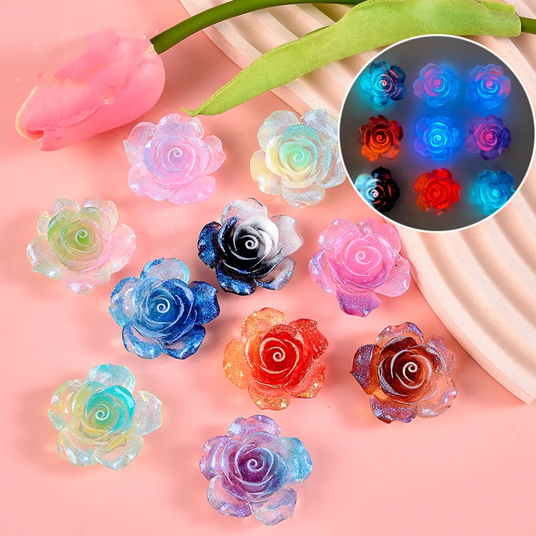 

8Pcs Luminous Gold Rose Resin Flowers Decoration Crafts Flatback Cabochon For Scrapbooking Diy Accessories