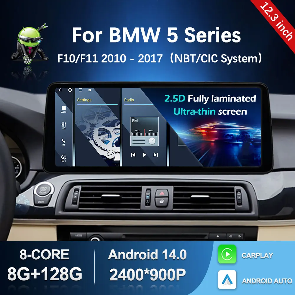 Фото Android 14 Беспроводной автомобильный радиоприемник Carplay Мультимедийный плеер для BMW 5 серии F10 F11 2010-2017 CIC NBT Система QLED Экран GPS WiFi №1