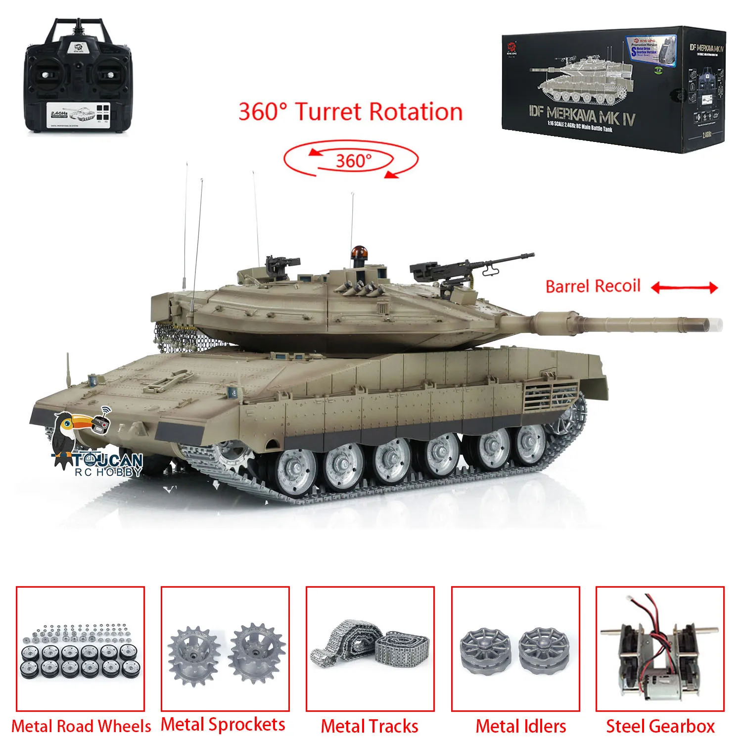 Heng Long 1/16 Военный радиоуправляемый танк TK7.0 IDF Merkava MK IV Металлические гусеницы