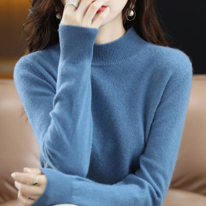 

Mock Neck Knit for Autumn/Winter Women's Pullovers 2023 New Warm Thickened Solid Full Sleeve Casual Loose Bottoming Shirts Woman