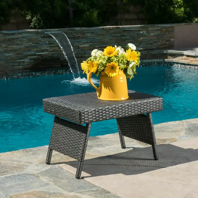 

Outdoor Wicker Adjustable Accent Folding Table, Gray