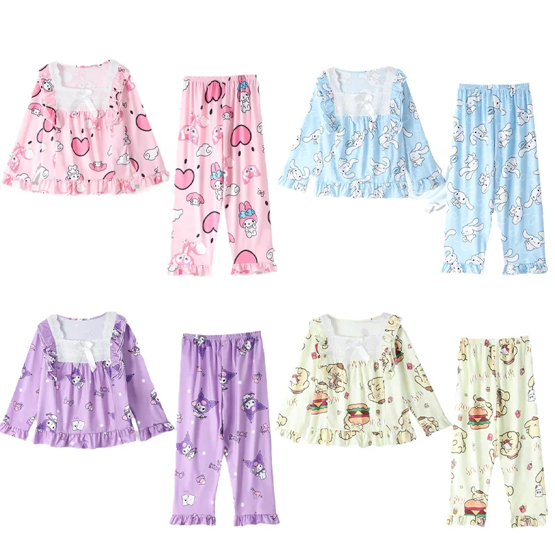 

Детская Пижама Sanrios Kawaii аниме MyMelody Cinnamoroll Kuromi мультфильм с длинным рукавом Женская Весенняя Осенняя Пижама для девочек Подарки