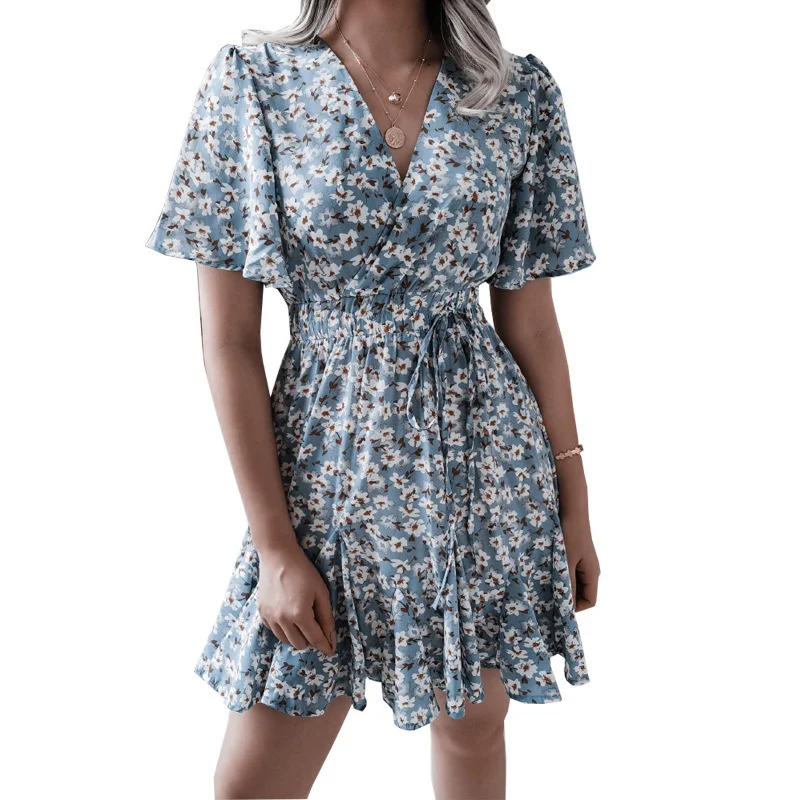 

Women's Summer Printed Chiffon Short Sleeve Sexy Dress