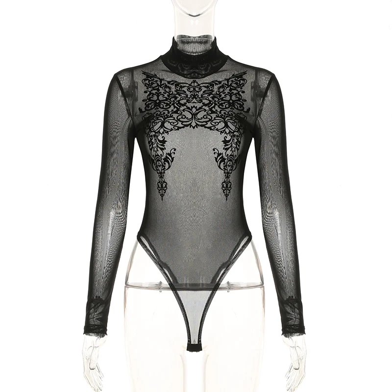 HEYounGIRL сексуальное прозрачное боди с длинными рукавами эстетическим графическим