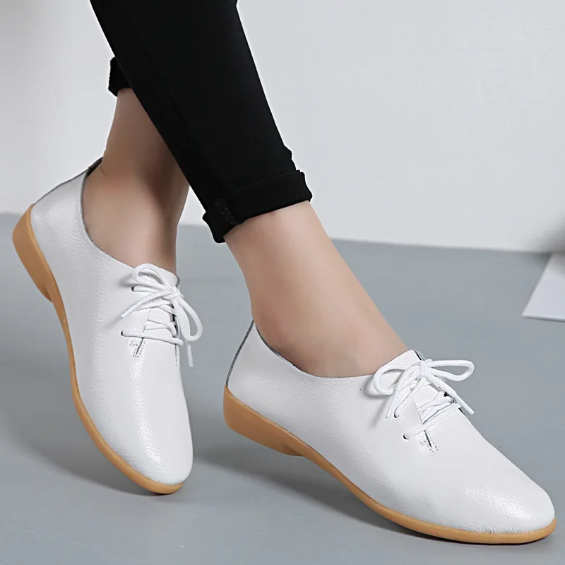 

Ladies Flat Leather Shoes Women's Fashion Casual Comfortable Women's Shoes Solid Color Lace-Up Summer Shoes Ladies Ladies Shoes