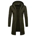 Модный Кардиган с длинным рукавом, верхняя одежда, блузка, длинное пальто для осени и зимы, мужской однотонный Тренч с капюшоном, куртка