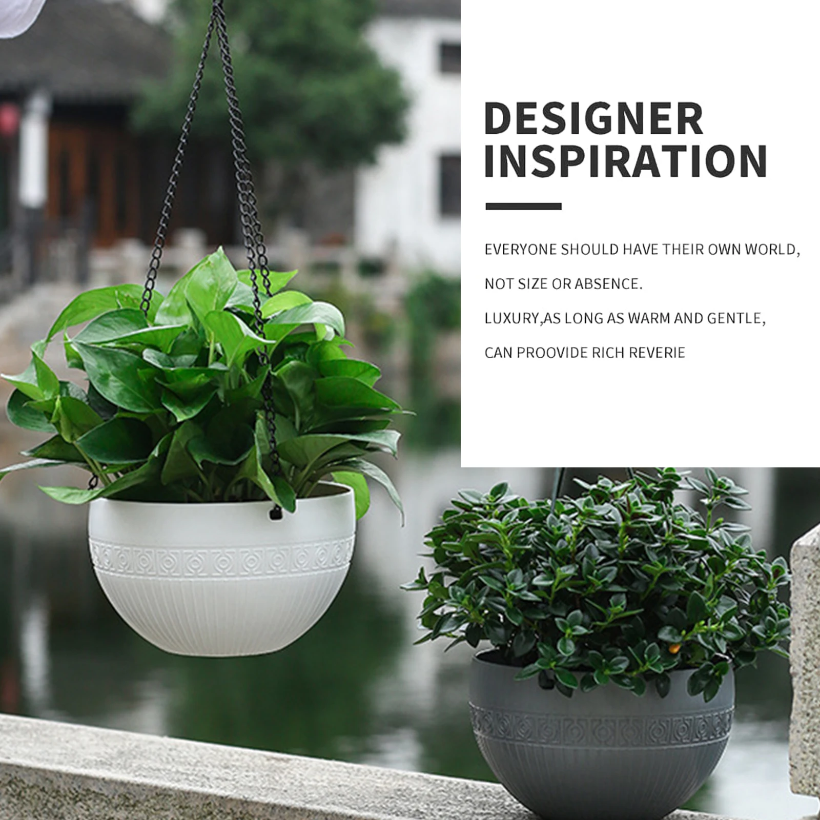 

2pcs Hanging Plastic Flower Pot S/L With Drainage Hole Fit Flower Grass Succulent Cacti For Windowsill Porch Home Deorations