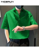 casual streetwear style new mens short sleeve blouse stylish male solid color comfortable v neck shirts s 5xl incerun tops 2022