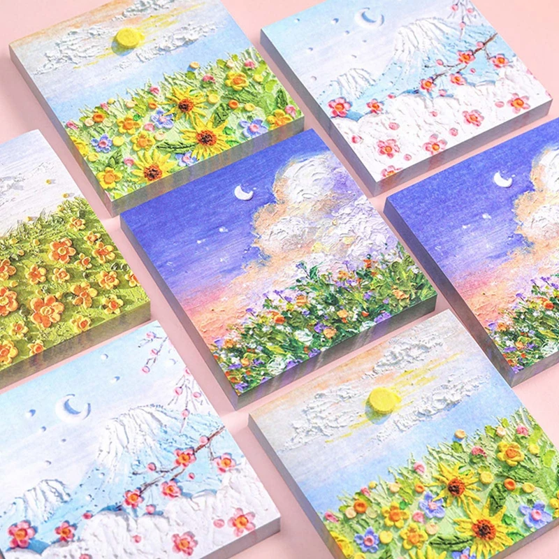 

50 pages/set Landscape Oil Paintings Memo Pad Sticky Notes Memo Notebook Stationery School Supplies Kawaii Stationery
