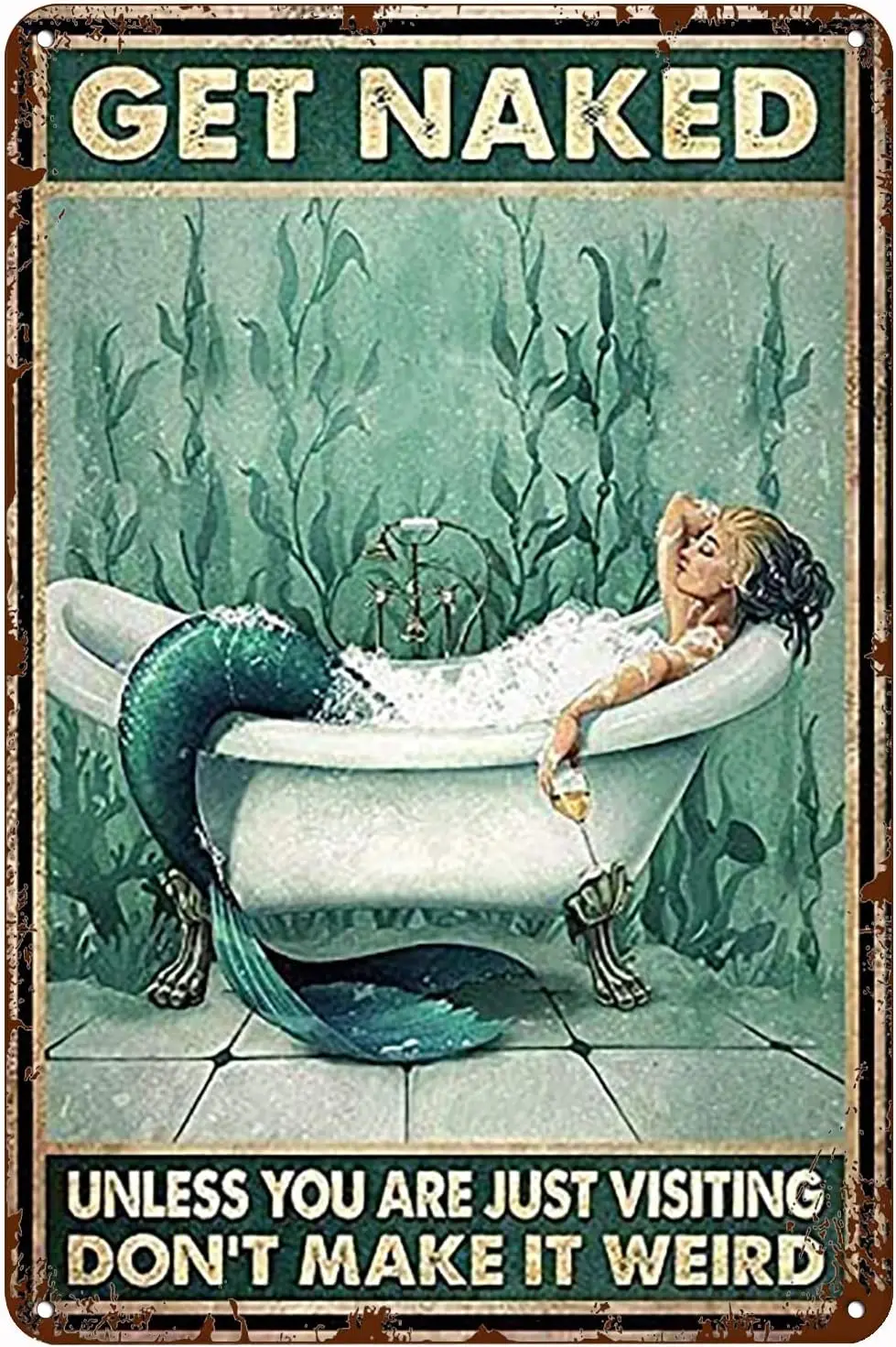 Винтажный жестяной металлический знак в виде русалки, обнаженный, не делает его необычным, металлический знак, Настенный декор