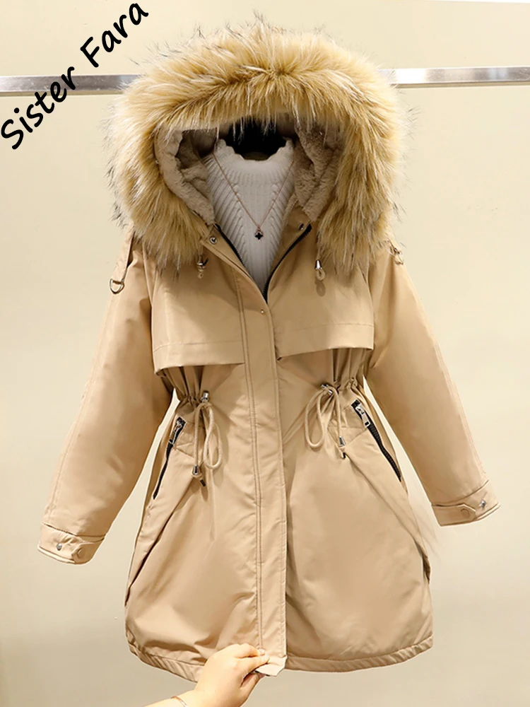 

Sister Fara Winter -30℃ Jacket Women White Duck Down Parkas Coats Thick Warm Puffer Jacket Big Fur Hooded Women Thicken Coat