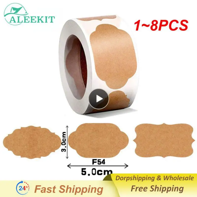 

1~8PCS roll Kraft Packaging Label Sticker Vintage Self-Adhesive Spice Jars Labels Price Tags Blank Decorative Label Stickers