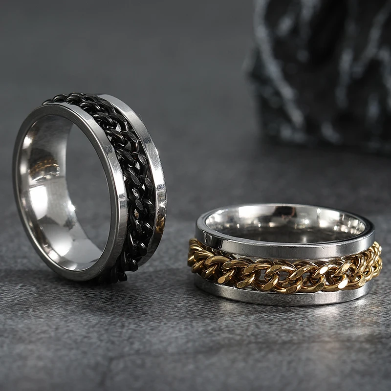 Вращающаяся цепочка из нержавеющей стали обручальные кольца для мужчин