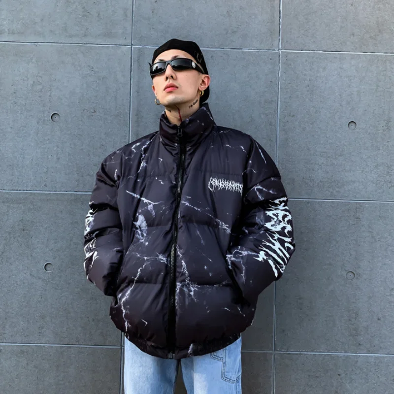 Зимний пуховик пальто мужская парка с мультяшным принтом медведя модная уличная