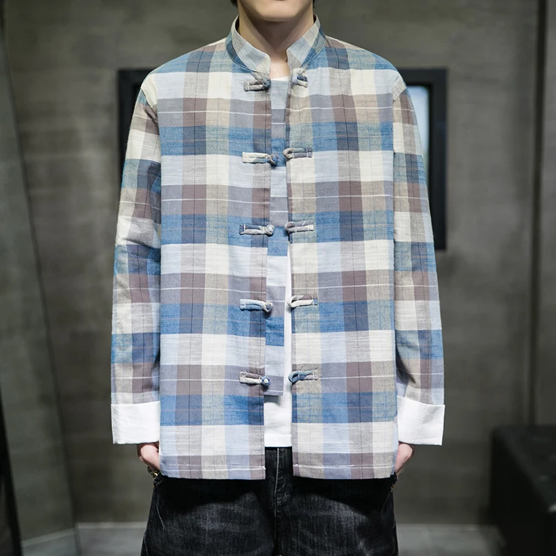 Мужская традиционная китайская одежда весна-осень однотонный костюм Тан