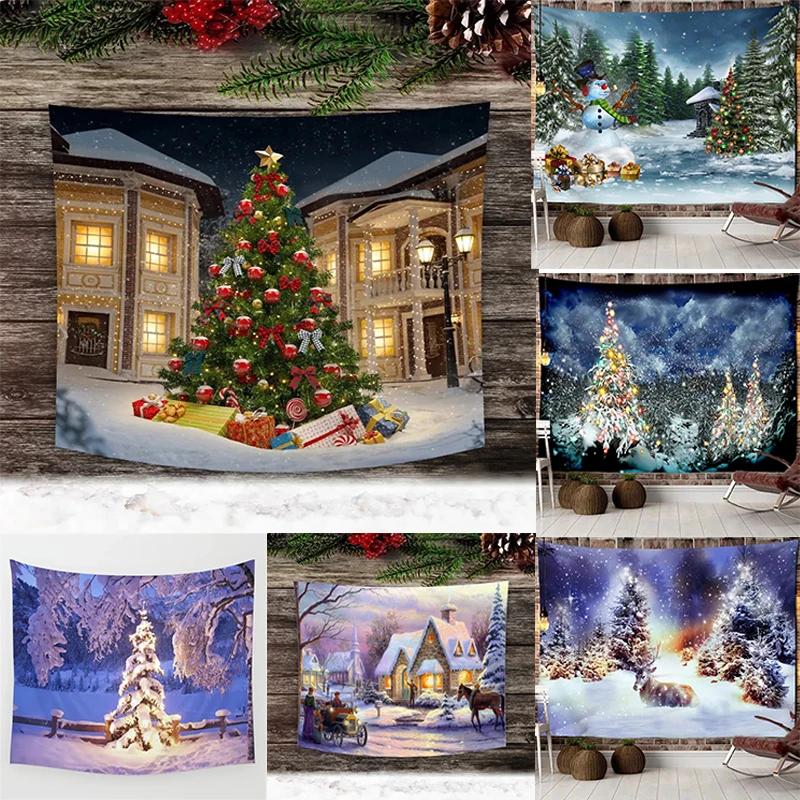 

Led Winter Forest Snow Scene Tapestry Christmas Tree Bedroom Living Room Courtyard Custom Mural New Year Festival Wall Hanging