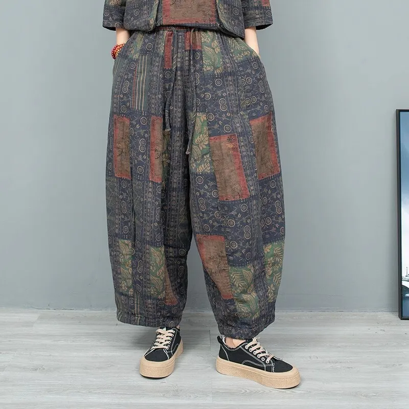 Женские брюки из хлопка и льна с принтом тыквы осень 2023 свободные LX2207