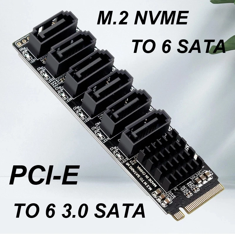 

NVME to SATA Expansion Card M.2 to SATA Adapter M2 Connector Internal SSD SATA 3 Port Multiplier NGFF M Key to SATA3 Controller