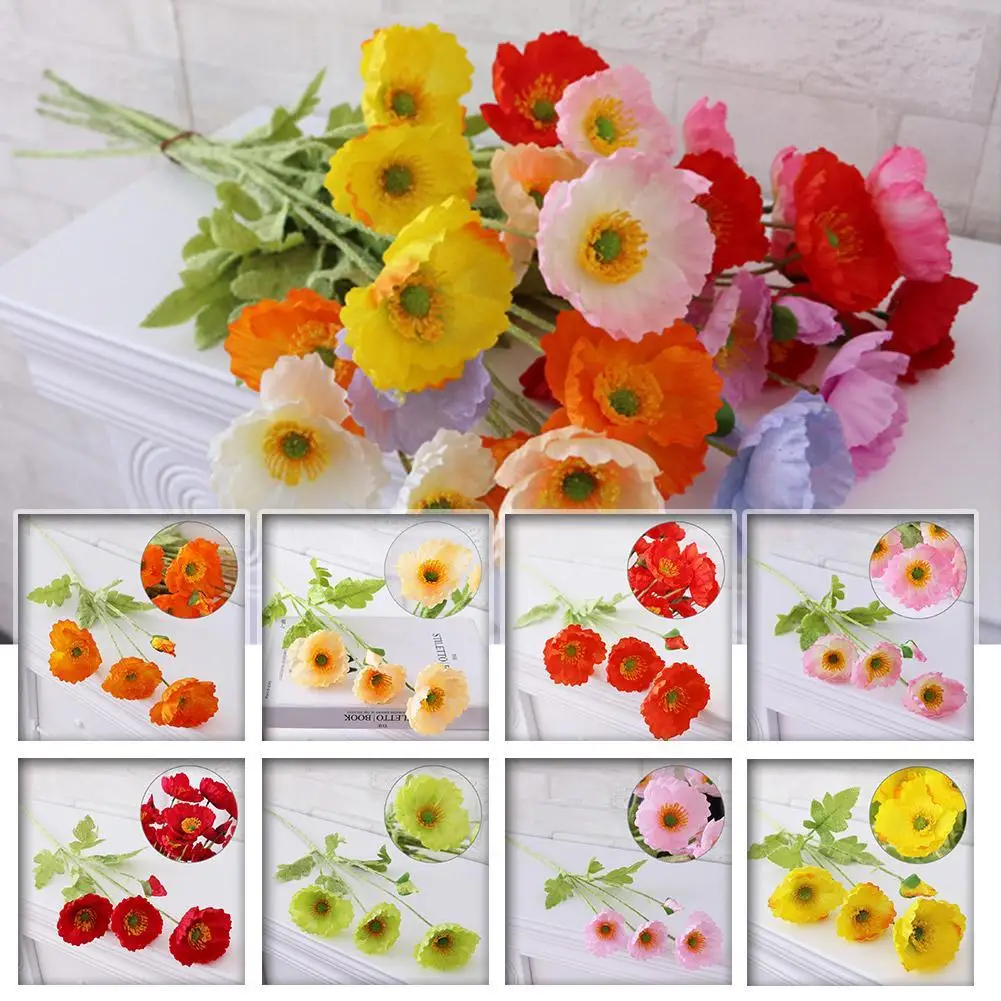 

5Pcs Artificial Flower Artificial Bouquets White Color Bouquets Papaver Rhoeas Coquelicot Bunche Kit Corn Poppy Home Flowers