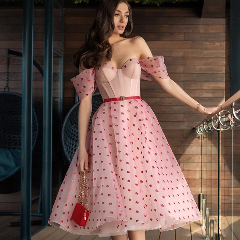 

Off Shoulder Summer Dress Light Pink Organza Dress A-line Women's Dress Short Prom Dress Pretty Birthday Dresses Elegant Dress