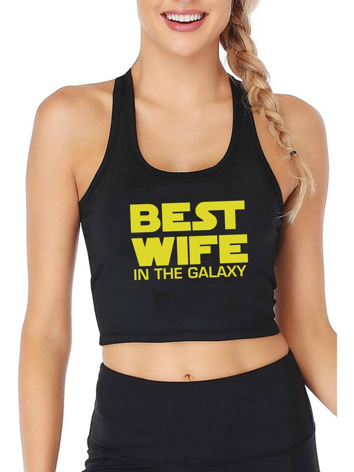 

Best Wife In The Galaxy Design Sexy Crop Top Proud Family Husband Match Hot Wife Tank Tops Gym Fitness Camisole