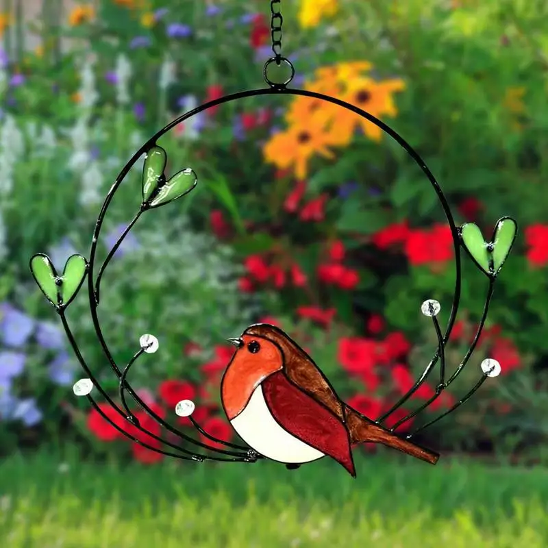 

Multicolor Stained Glass Bird Sun Catcher Hanging Home Decoration Creative Mini Art Pendant Stained Glass Garden Decor Gift