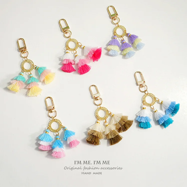 

INS Tricolor Long Fringe Handbag Pendant DIY Fur Ball Handmade Woven Keychain