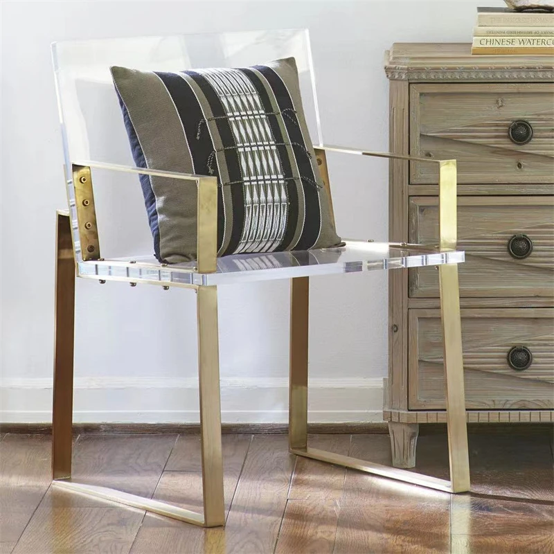 

Modern Minimalist Acrylic Dining Chair Retro Design Metal Transparent Chair Home Minimalist Lounge Chair with Armrests
