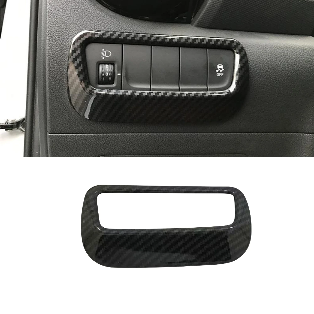 

For Hyundai Kona Encino 2017-2020 LHD ABS Carbon fiber Car Headlamps Adjustment Switch decoration Cover Trim Styling Accessories