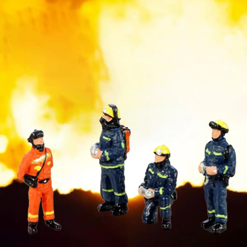 

4 Firemen Diorama Figures 1/64 People Model Figurines for