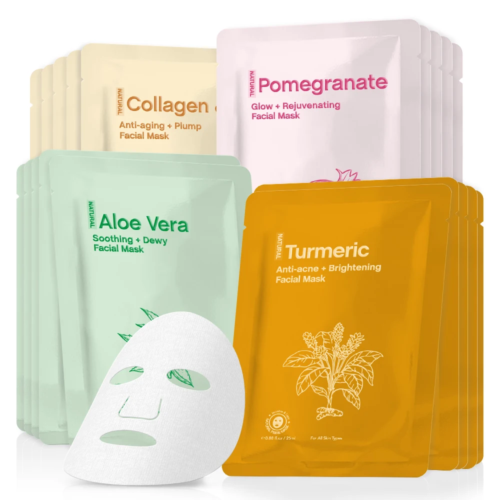 50pcs VE Collagen Face Mask Moisturizing Refreshing Sheet Masks Pomegranate whitening brightening Facial Mask Skin Care Products