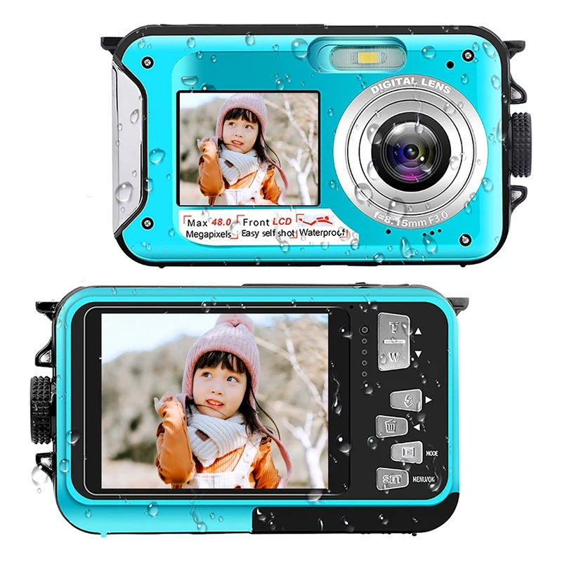 Digital Camera Underwater Cameras Full HD 2.7K 48MP Video Recorder Camera Selfie Dual Screens 10FT 16X Digital Zoom