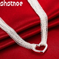 925 sterling silver multi lines heart pendant necklace 18 inch chain for women man engagement wedding fashion charm jewelry