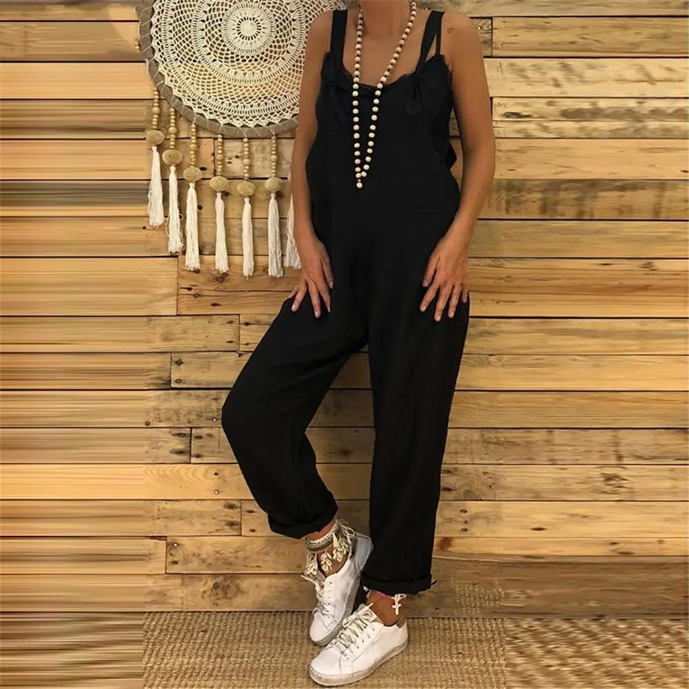 

2022 New Lady Jumpsuit Solid Color Pure Colors Energetic Sleeveless Vintage Strappy Casual Summer Romper for Shopping